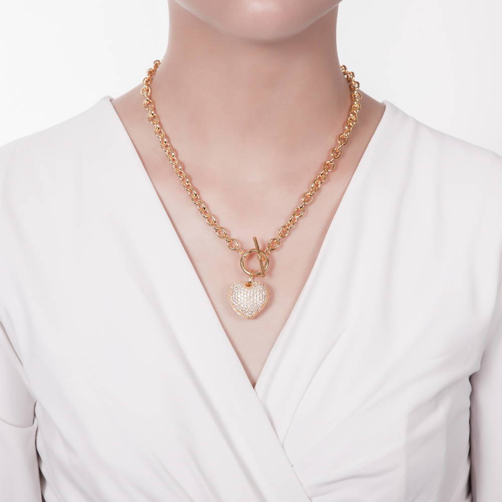 Model wearing Heart Toggle Necklace, 2 of 16