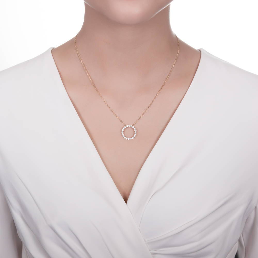 Model wearing Open Circle CZ Necklace in Sterling Silver, 10 of 15