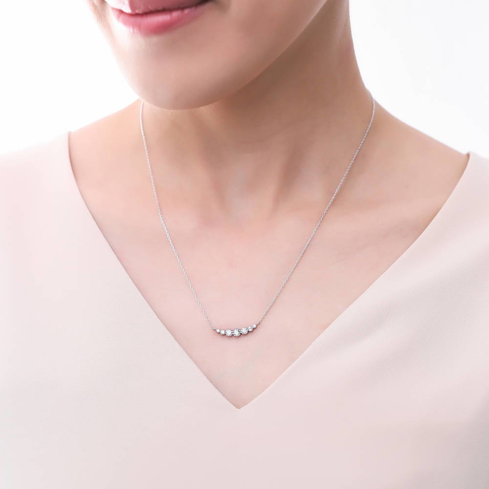 Model wearing Graduated Bubble CZ Necklace in Sterling Silver, 7 of 10