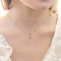 Model wearing Initial Letter CZ Necklace in Sterling Silver, A