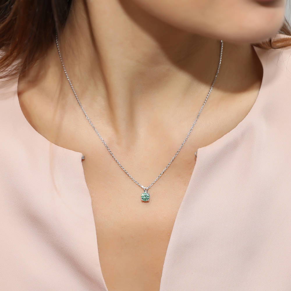 Model wearing Solitaire CZ Necklace in Sterling Silver, 15 of 20