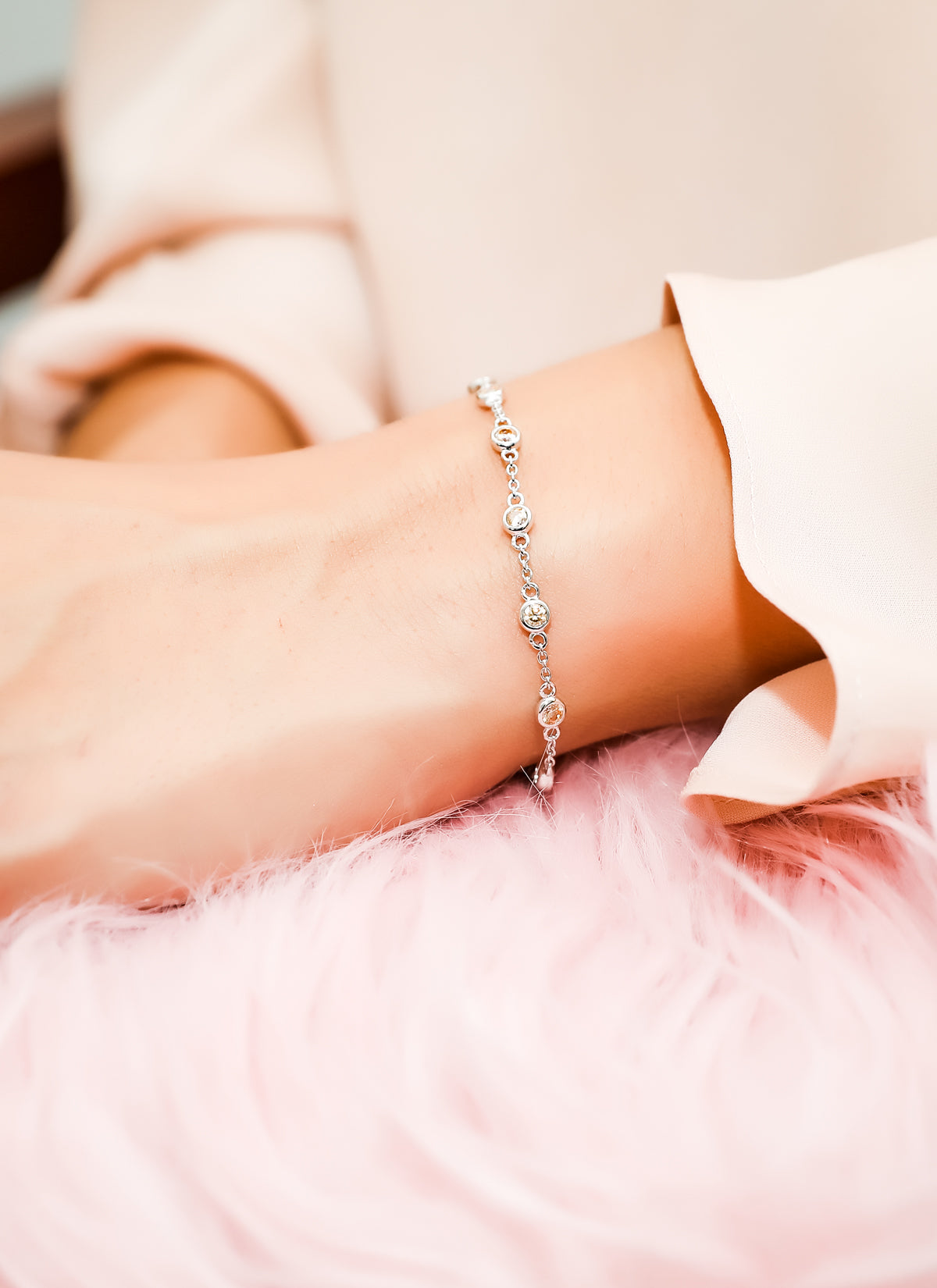 model wearing cz-by-yard bracelet