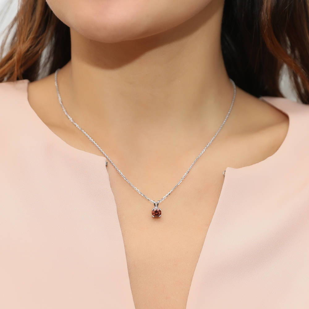 Model wearing Solitaire CZ Necklace in Sterling Silver, 17 of 20