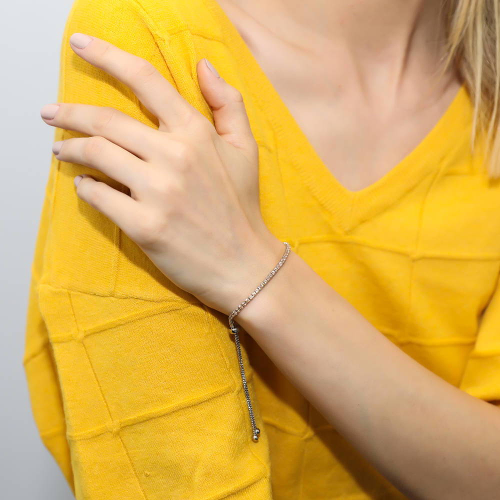 Model wearing CZ Tennis Bracelet 6-10 inch, 16 of 20