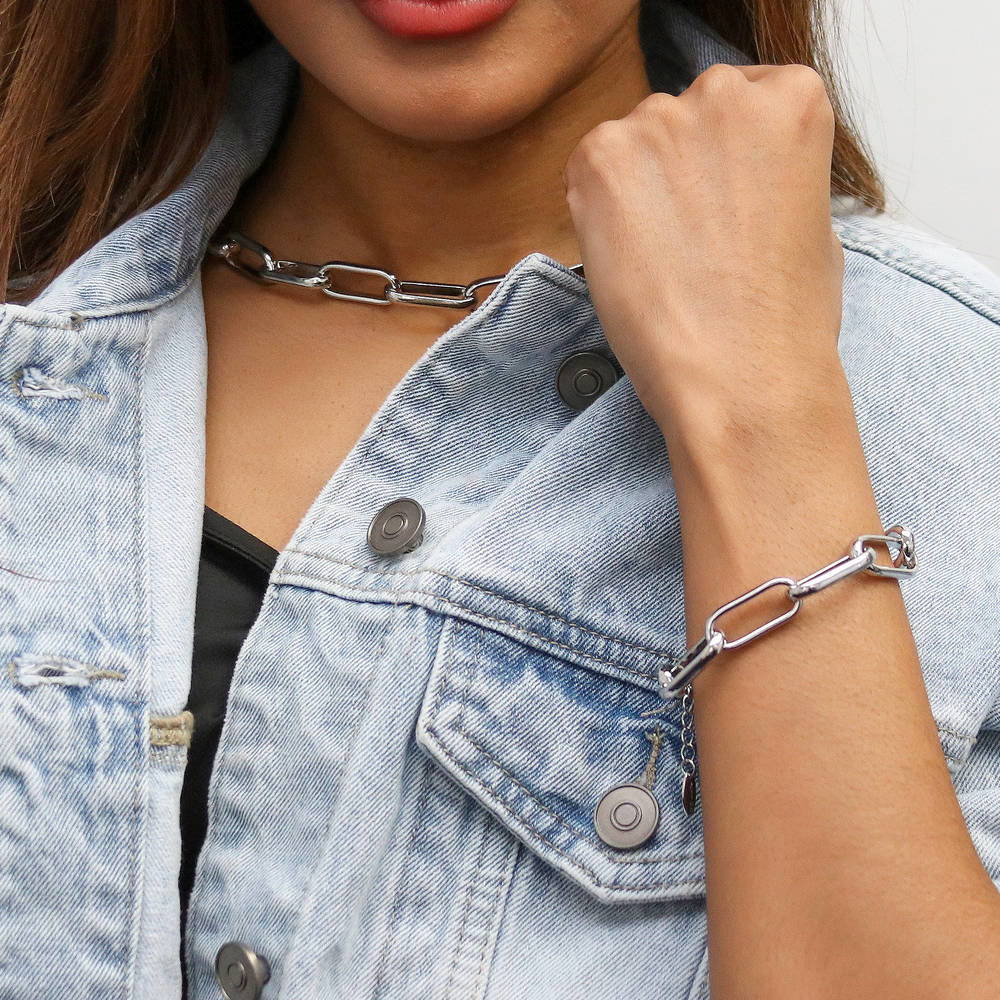 Model wearing Paperclip Link Bracelet, 6 of 12