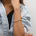 Model wearing Curb Chain Bracelet and Necklace, 2 Piece, Gold-Tone