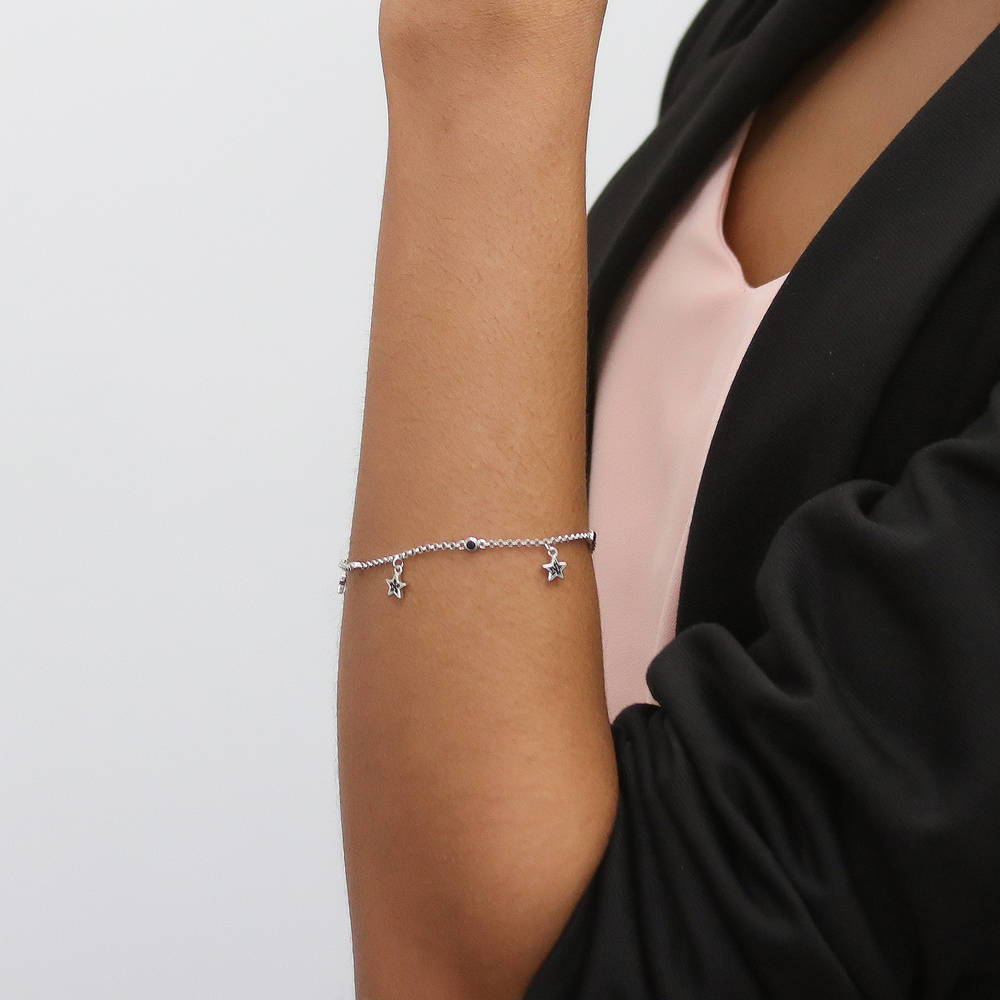 Model wearing Star CZ Station Bracelet in Sterling Silver, 3 of 7