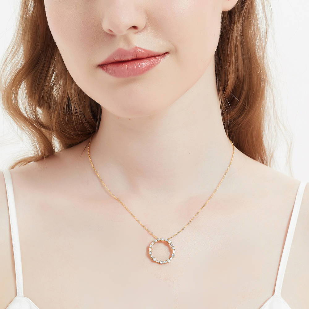 Model wearing Open Circle CZ Necklace in Sterling Silver, 9 of 14