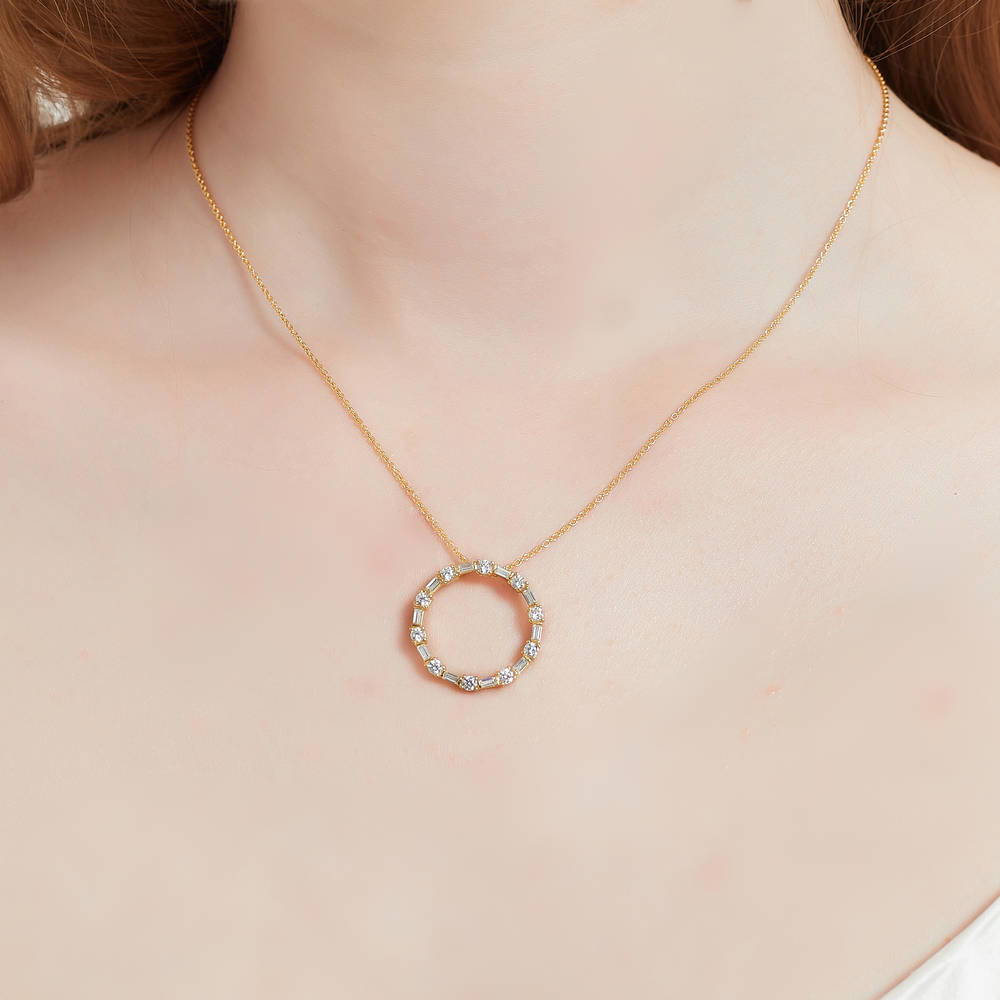 Model wearing Open Circle CZ Necklace in Sterling Silver, 2 of 14