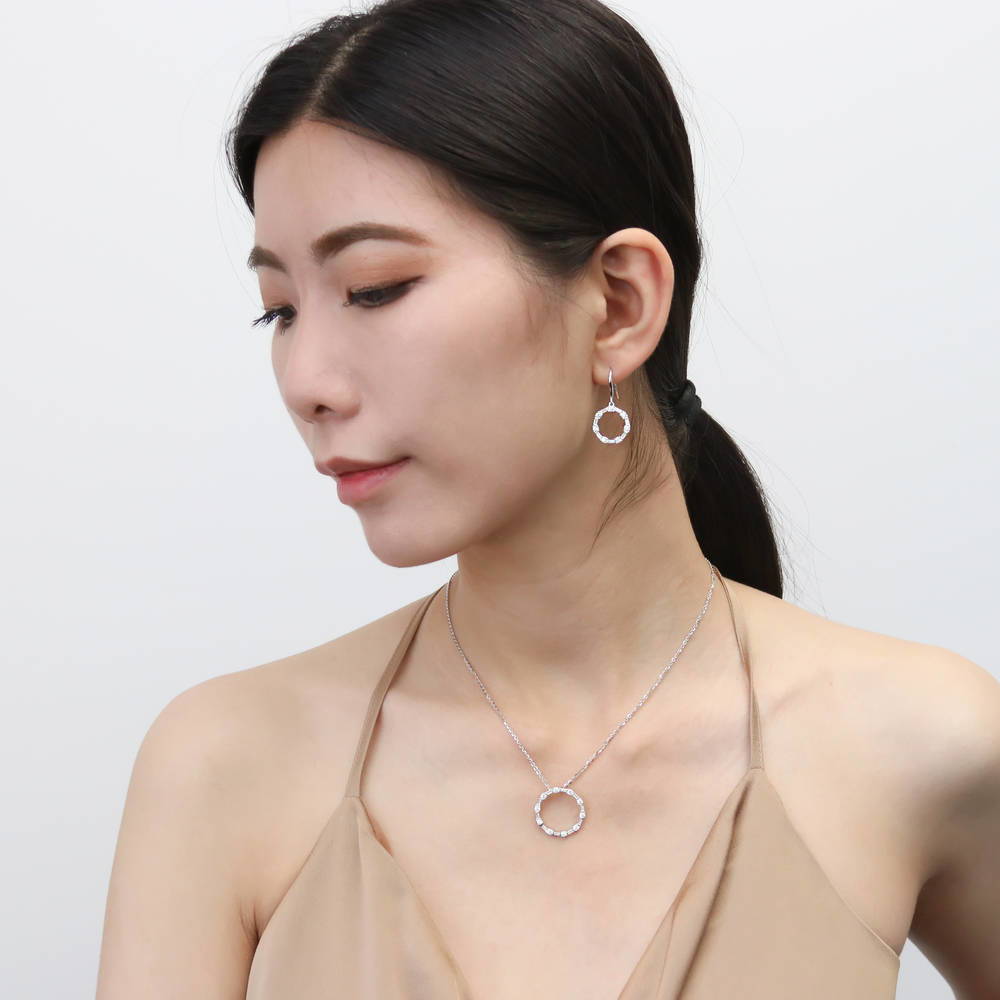 Model wearing Open Circle CZ Necklace in Sterling Silver, 11 of 14