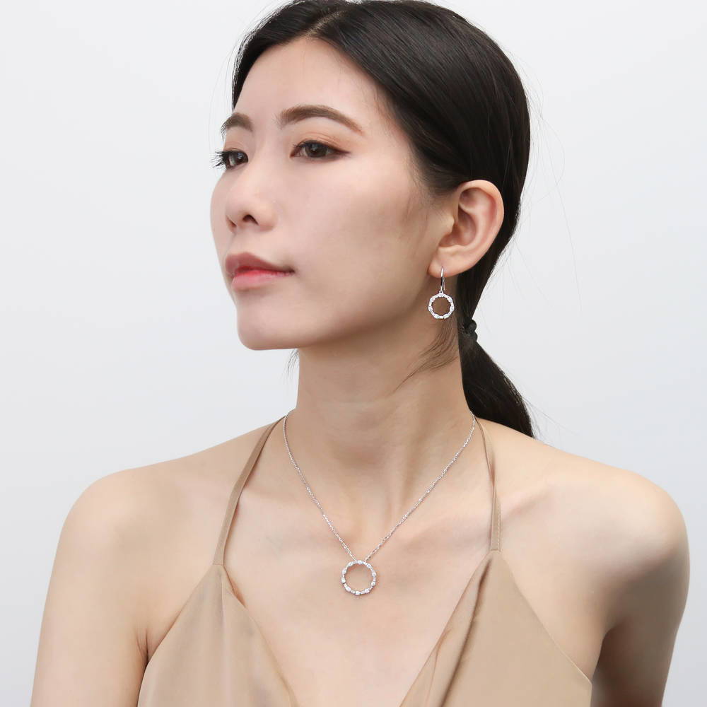 Model wearing Open Circle CZ Necklace in Sterling Silver, 10 of 14