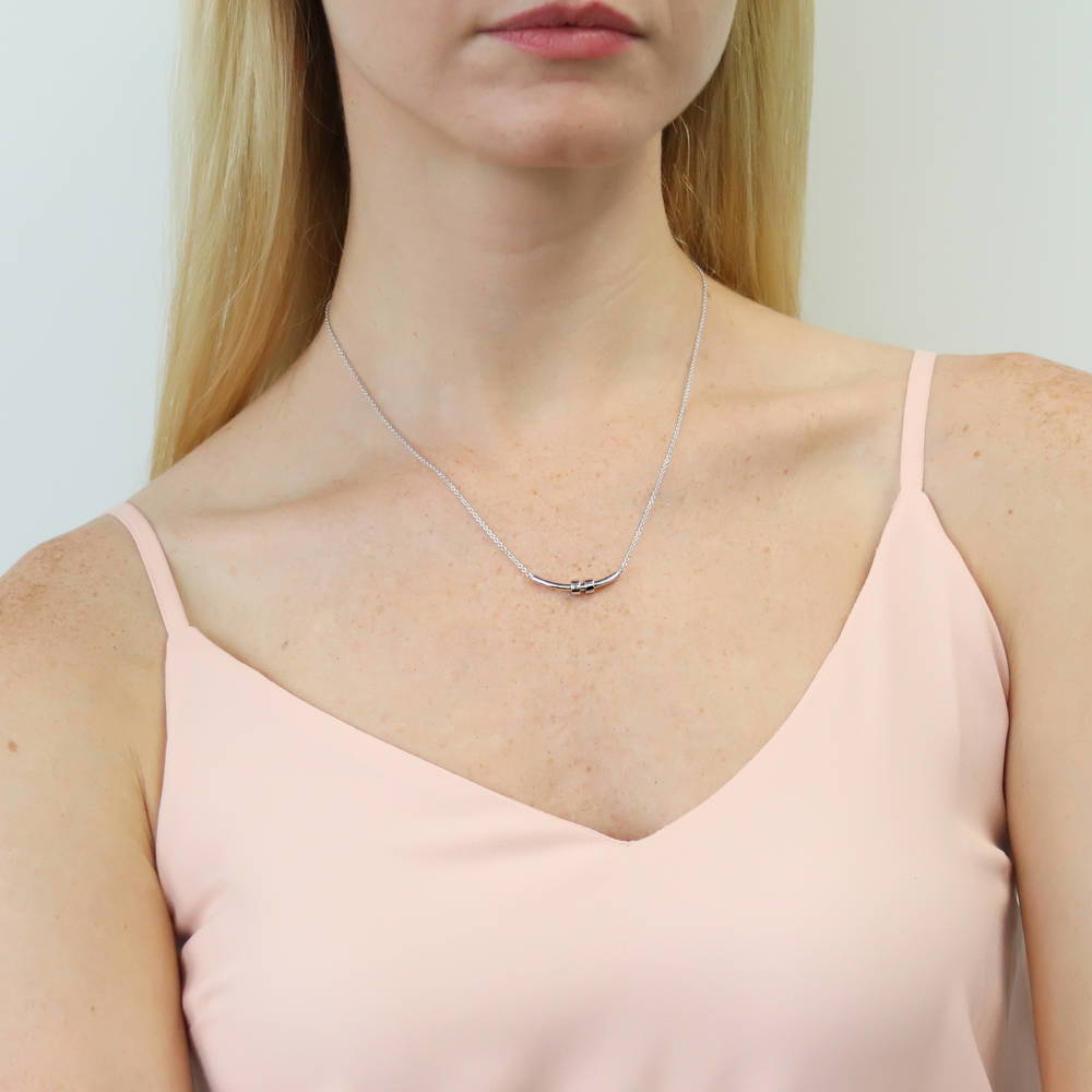 Model wearing Bar Necklace in Sterling Silver, Yellow Gold Flashed