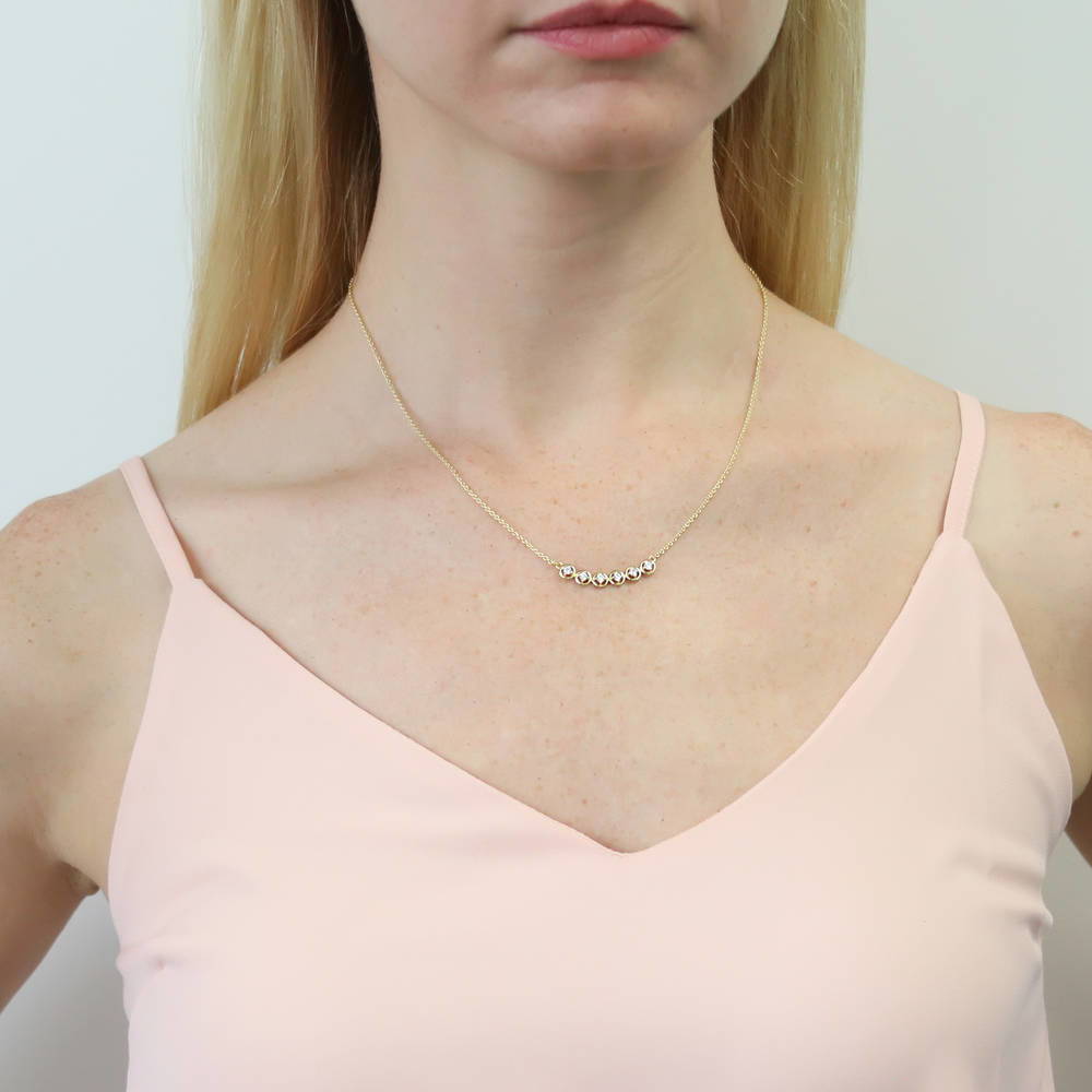 Model wearing Bubble CZ Pendant Necklace in Sterling Silver, 2 of 10