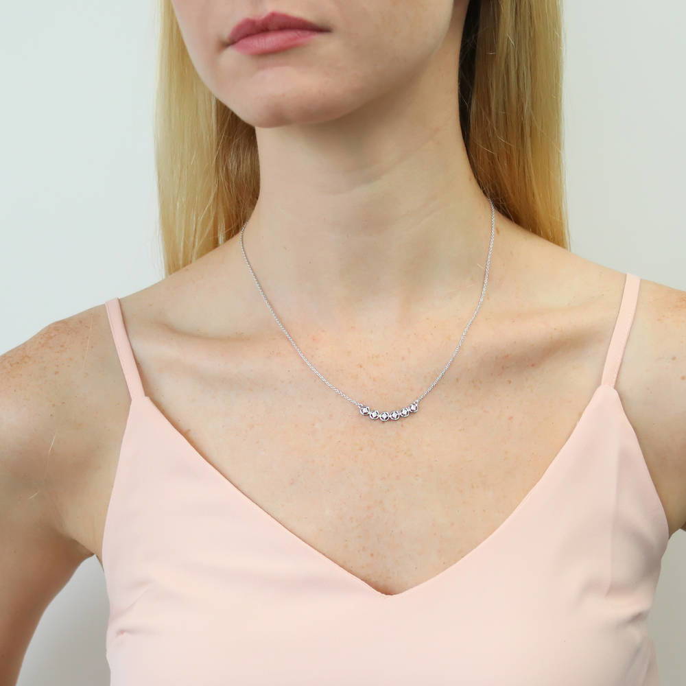 Model wearing Bubble CZ Pendant Necklace in Sterling Silver, 9 of 10