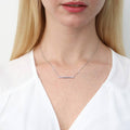 Model wearing Bar CZ Pendant Necklace in Sterling Silver, Rose Gold Flashed