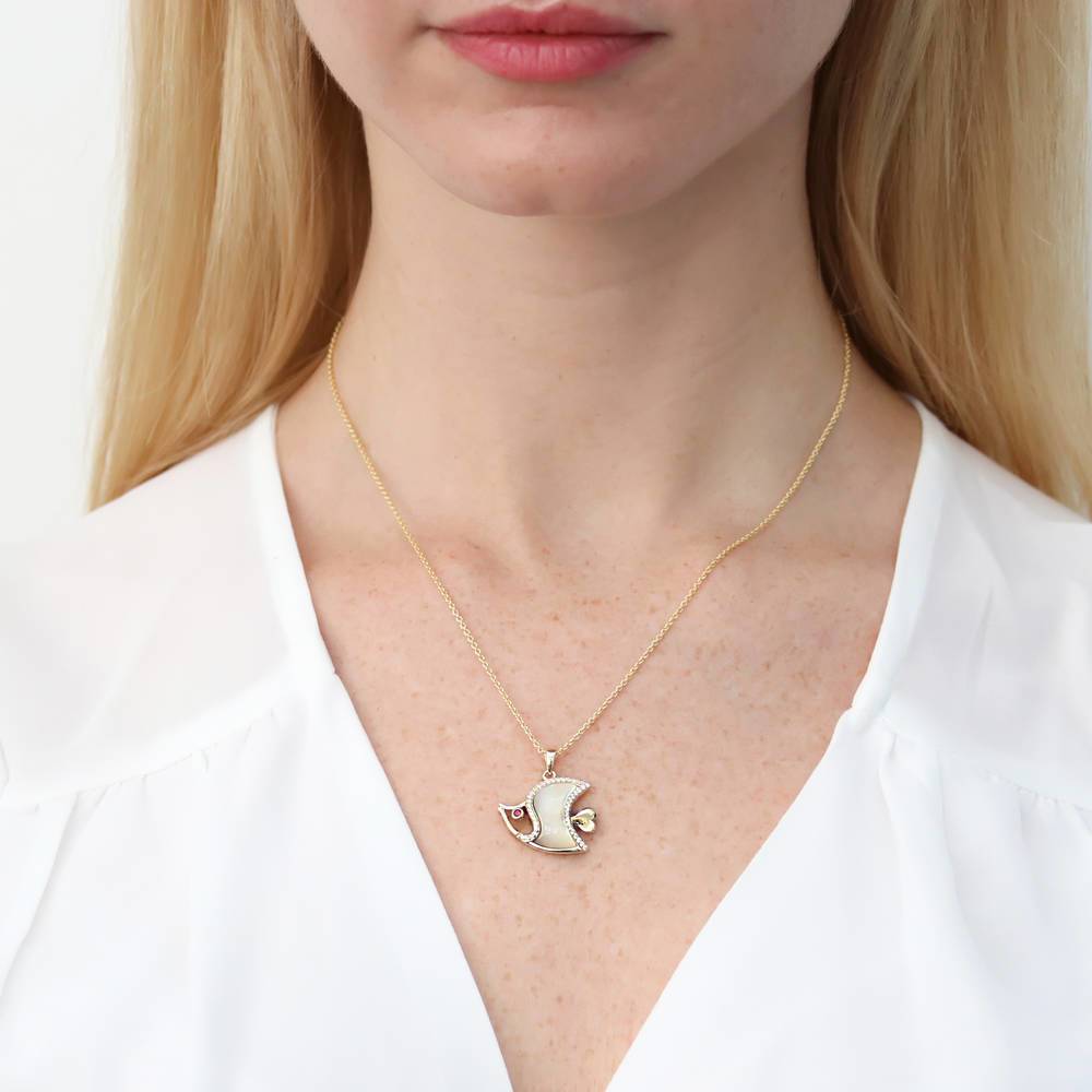 Model wearing Fish Mother Of Pearl Necklace in Sterling Silver, 2 of 7