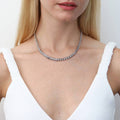 Model wearing Cable CZ Tennis Necklace in Sterling Silver 17 inch, Yellow Gold Flashed