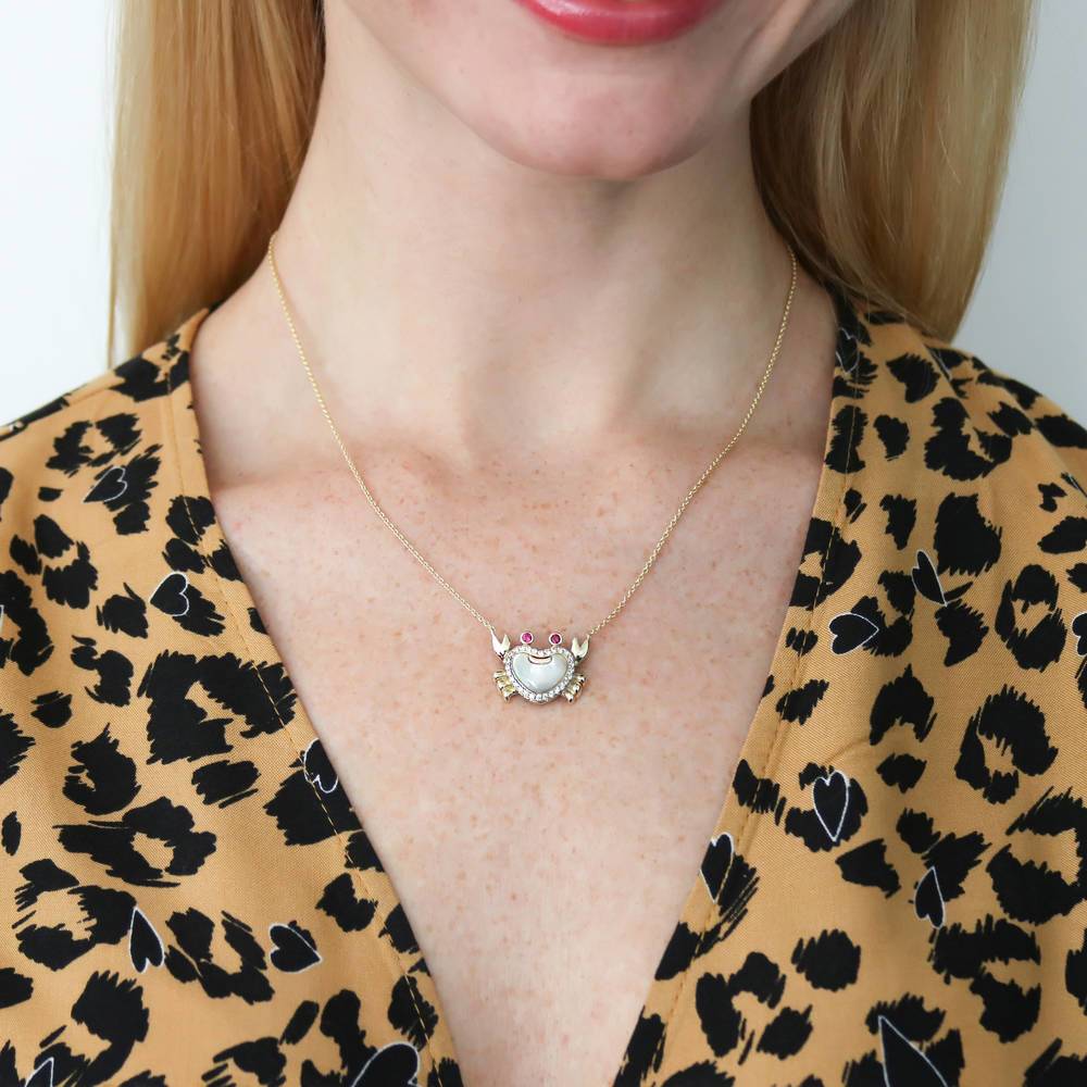 Model wearing Crab Mother Of Pearl Necklace in Sterling Silver, 2 of 8