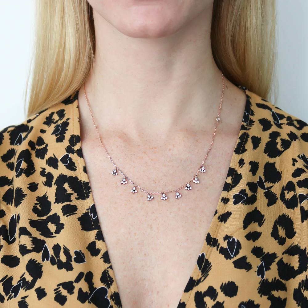 Model wearing Cluster CZ Station Necklace in Sterling Silver, 2 of 8