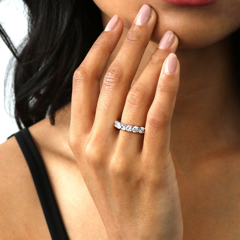 Model wearing CZ Eternity Ring Set in Sterling Silver, 6 of 10