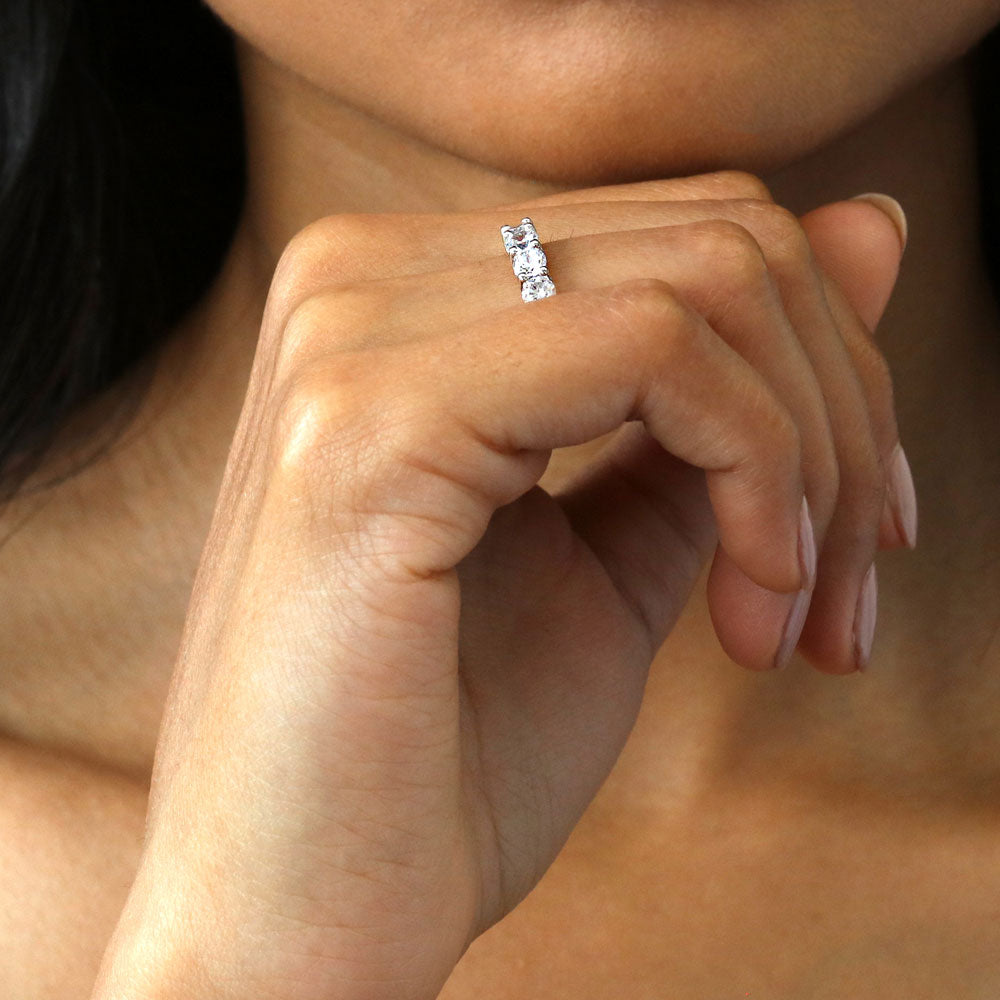 Model wearing CZ Eternity Ring Set in Sterling Silver, 9 of 10