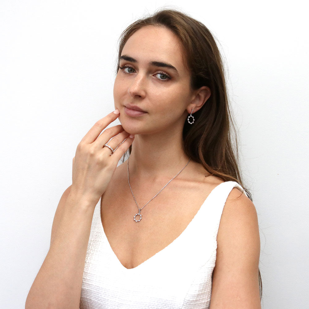 Model wearing Bubble Bezel CZ Eternity Ring Set in Sterling Silver, 12 of 13