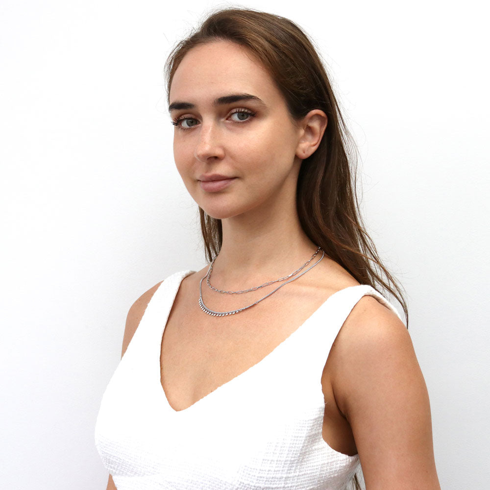 Model wearing Heart Paperclip Chain Necklace, 2 Piece, 15 of 19