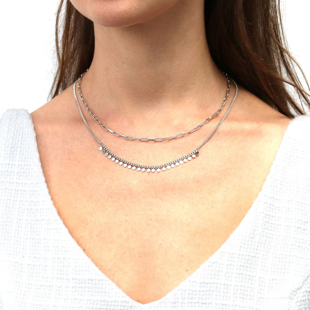 Model wearing Bead Paperclip Link Chain Necklace, 2 Piece, 18 of 20