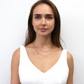 Model wearing Paperclip Link Chain Necklace, 2 Piece, Yellow Gold Flashed