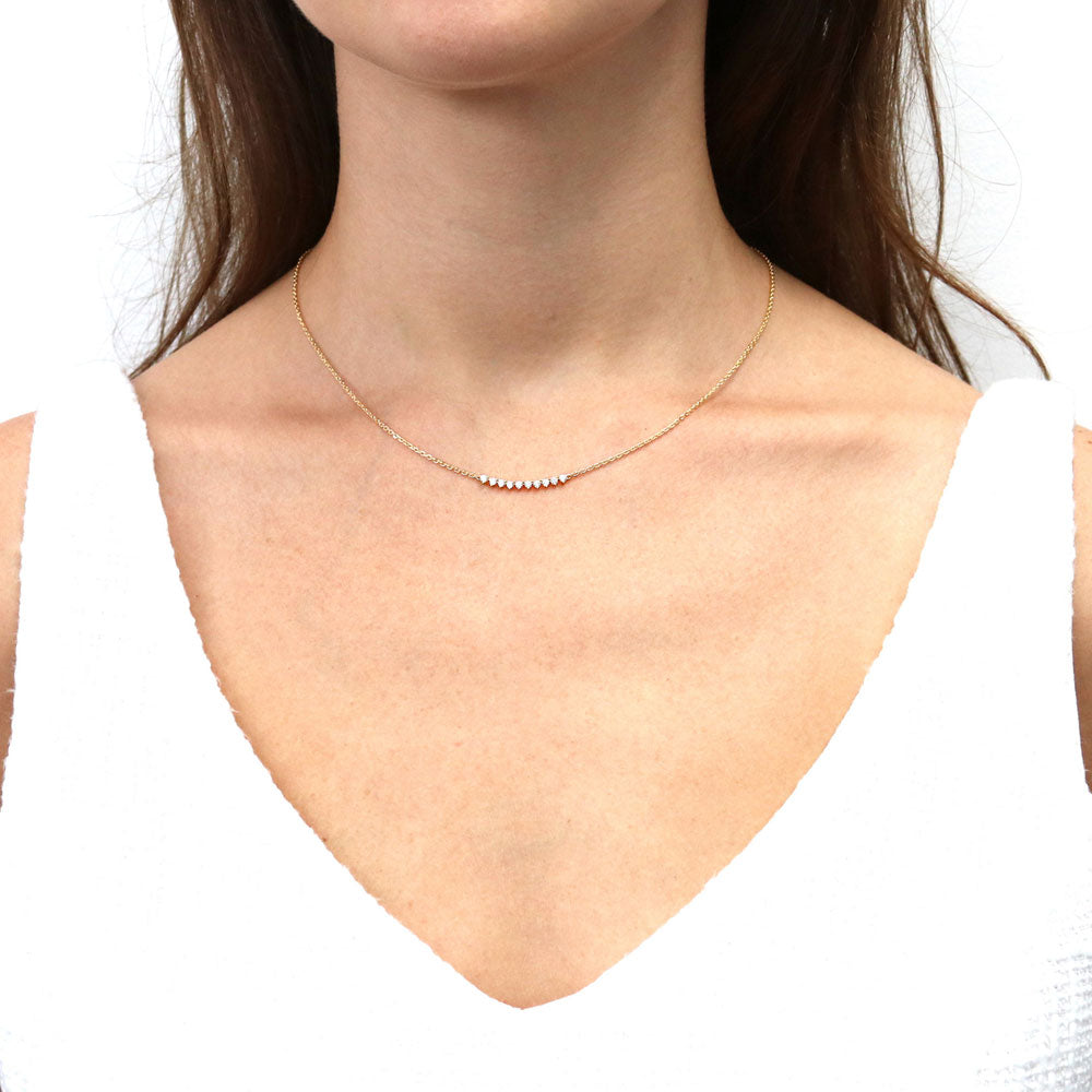 Model wearing Bar CZ Pendant Necklace in Sterling Silver, 8 of 11