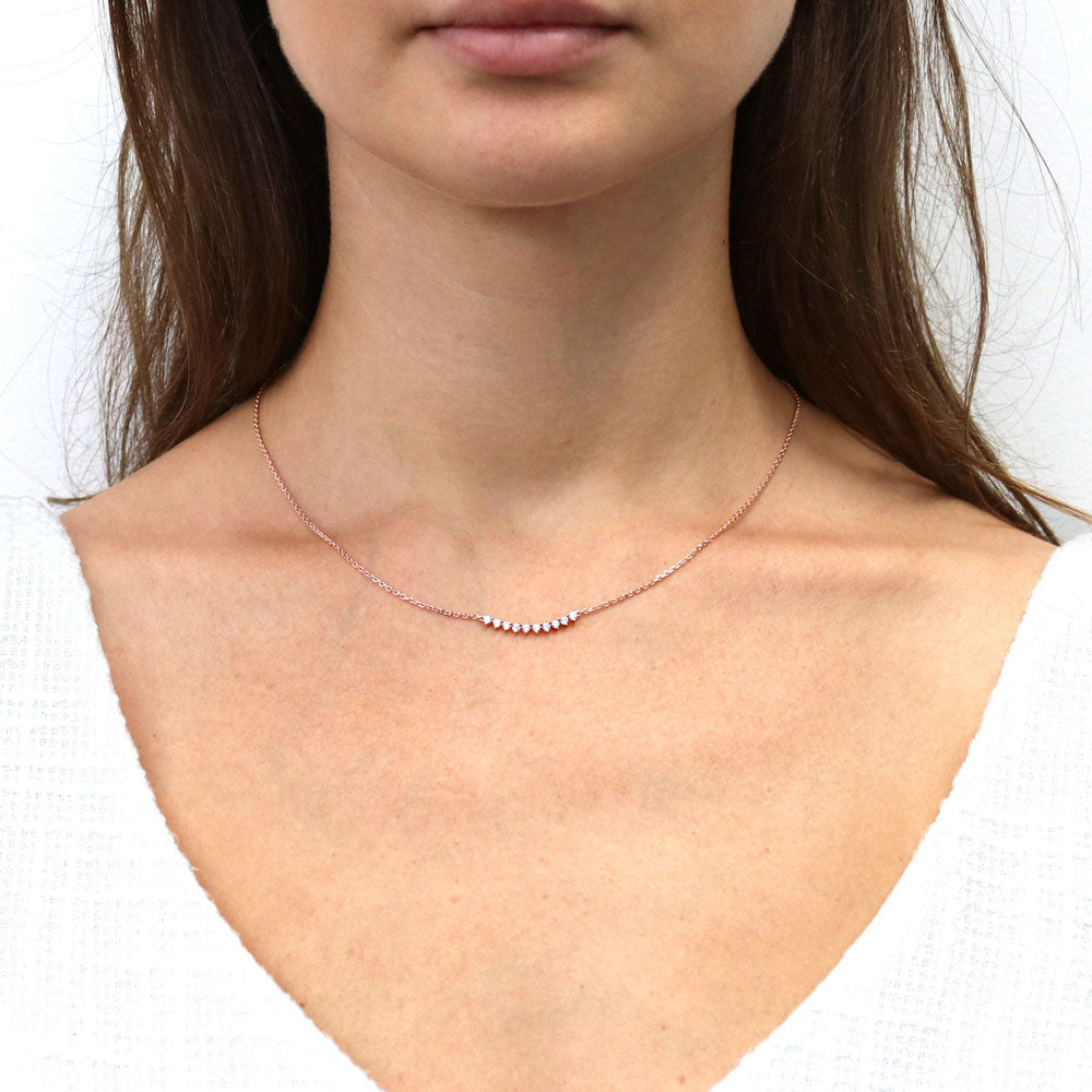 Model wearing Bar CZ Pendant Necklace in Sterling Silver, 2 of 11