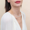 Model wearing Paperclip Cultured Pearl Link Chain Necklace in Sterling Silver, Yellow Gold Flashed