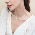 Model wearing Paperclip Cultured Pearl Link Chain Necklace in Sterling Silver, Rhodium Plated