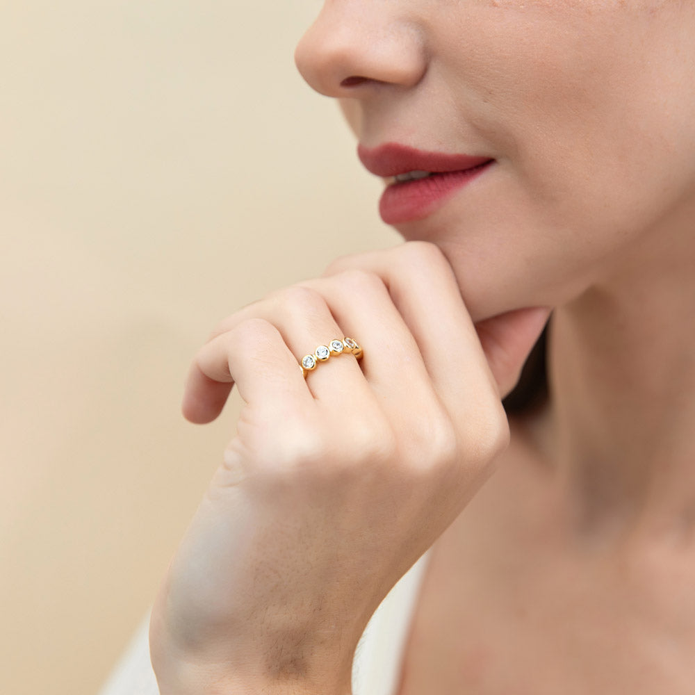 Model wearing Bubble Bezel CZ Eternity Ring Set in Sterling Silver, 5 of 12