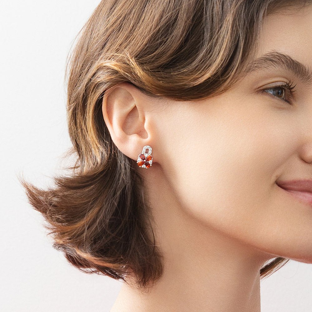 Model wearing Key Lock CZ Stud Earrings in Sterling Silver, 5 of 10