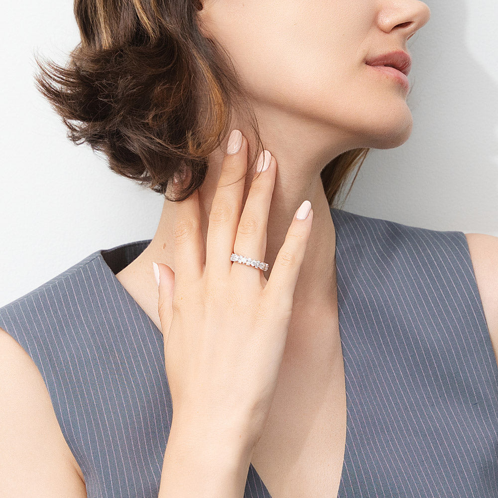 Model wearing CZ Eternity Ring in Sterling Silver, 2 of 9