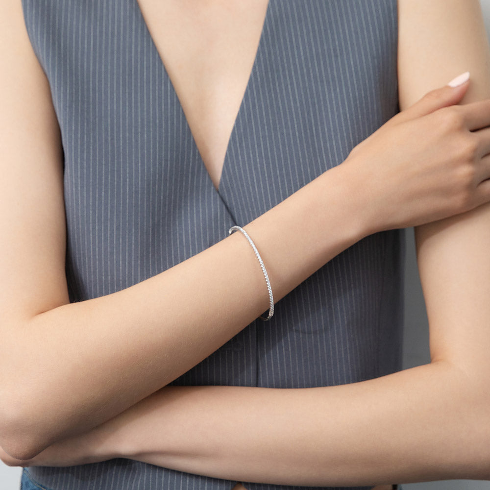 Model wearing Flexible CZ Bangle in Sterling Silver, 2 Piece, 2 of 16