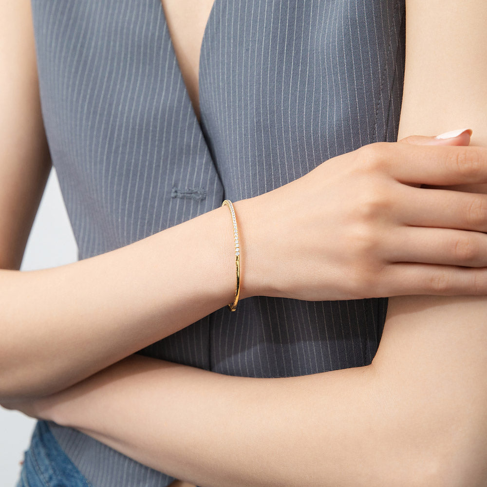 Model wearing Flexible CZ Bangle in Gold Flashed Sterling Silver, 8 of 11