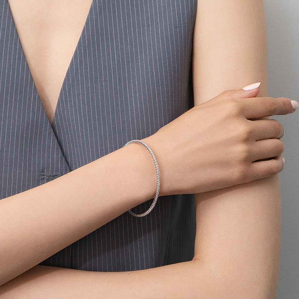 Model wearing Flexible CZ Bangle in Sterling Silver, 2 of 14