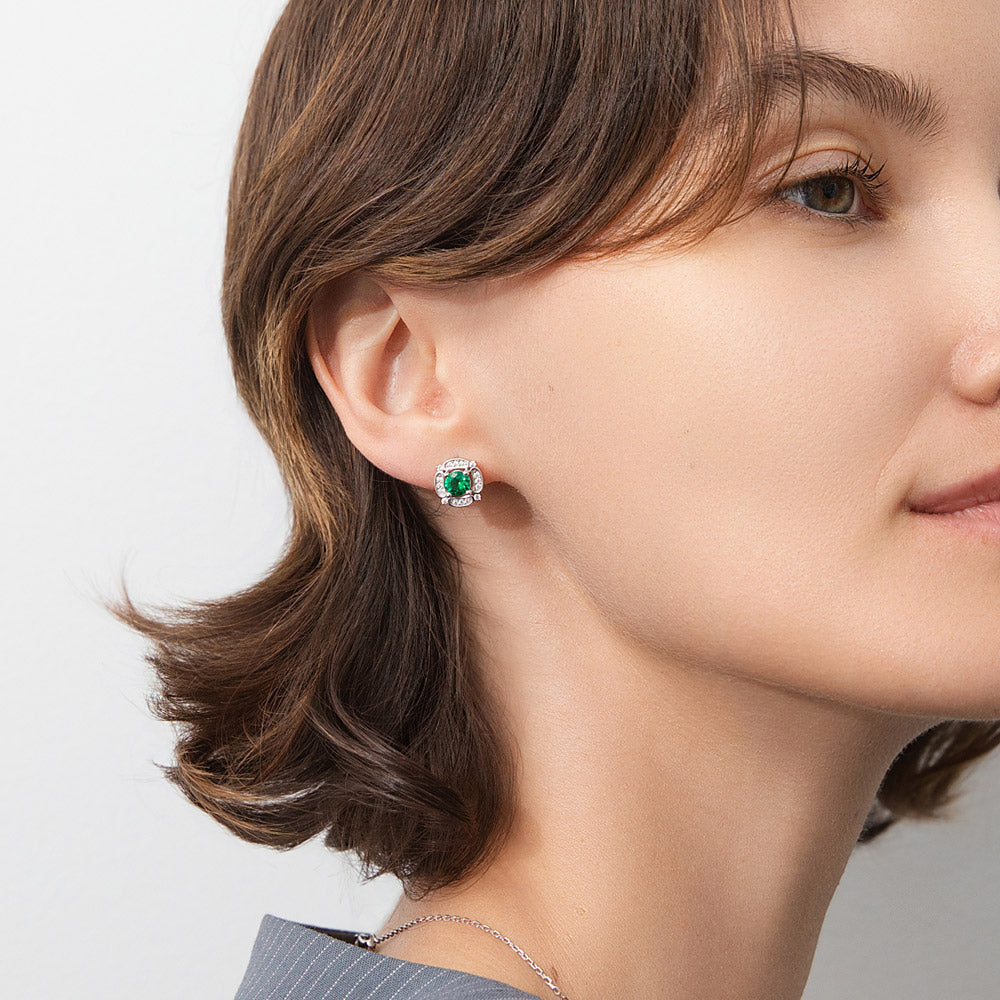 Model wearing Flower Halo CZ Stud Earrings in Sterling Silver, 2 of 18