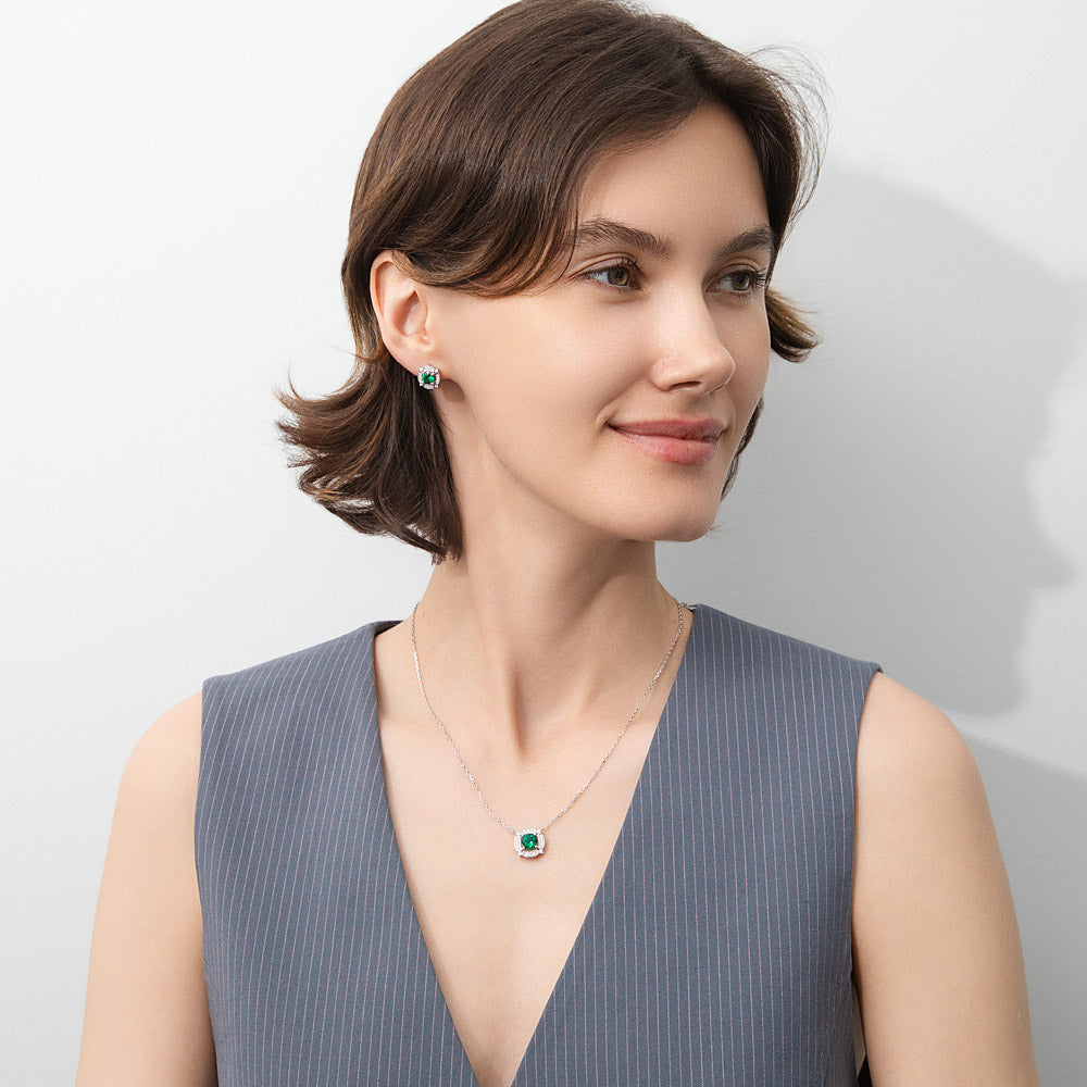 Model wearing Flower Halo CZ Stud Earrings in Sterling Silver, 9 of 18