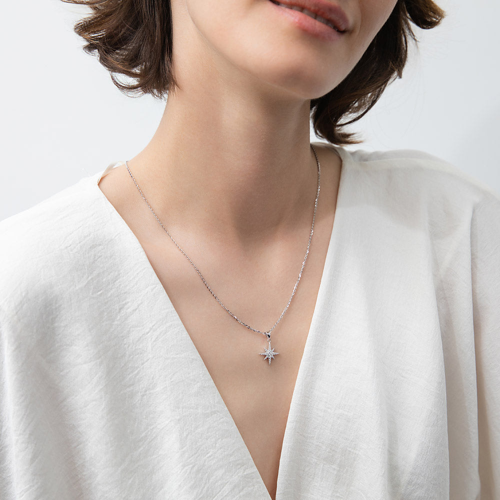 Model wearing North Star CZ Necklace in Sterling Silver, 2 of 10