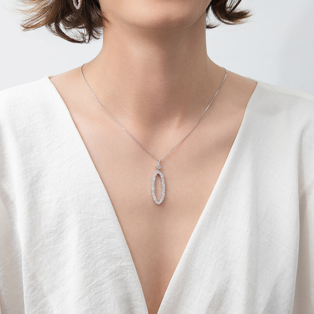 Model wearing Open Oval Cluster CZ Necklace in Sterling Silver, 2 of 6