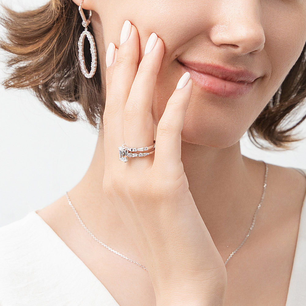 Model wearing Art Deco Solitaire 1.7ct CZ Ring Set in Sterling Silver, 7 of 13