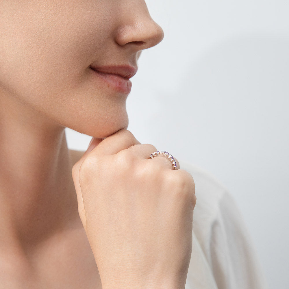 Model wearing Art Deco CZ Eternity Ring in Sterling Silver, 3 of 7