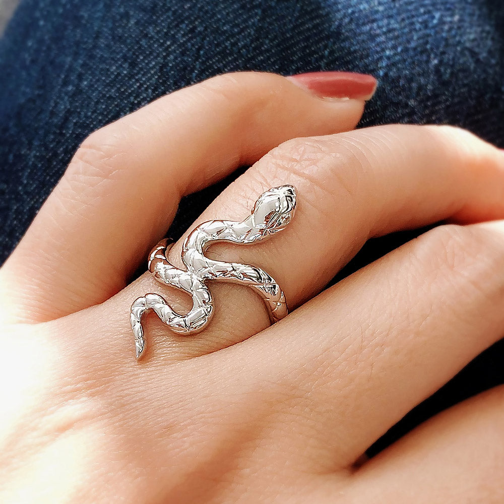 Model wearing Snake CZ Ring in Sterling Silver, 2 of 6