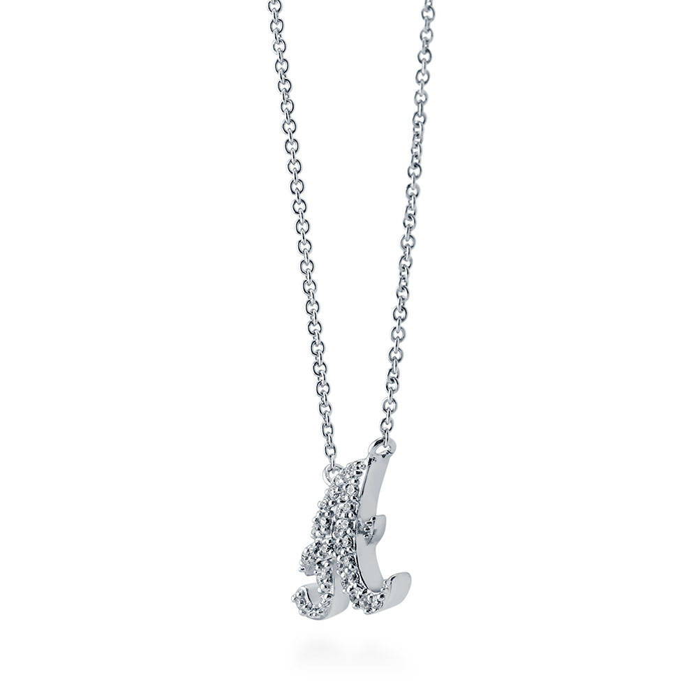 Front view of Initial Letter CZ Necklace in Sterling Silver, A