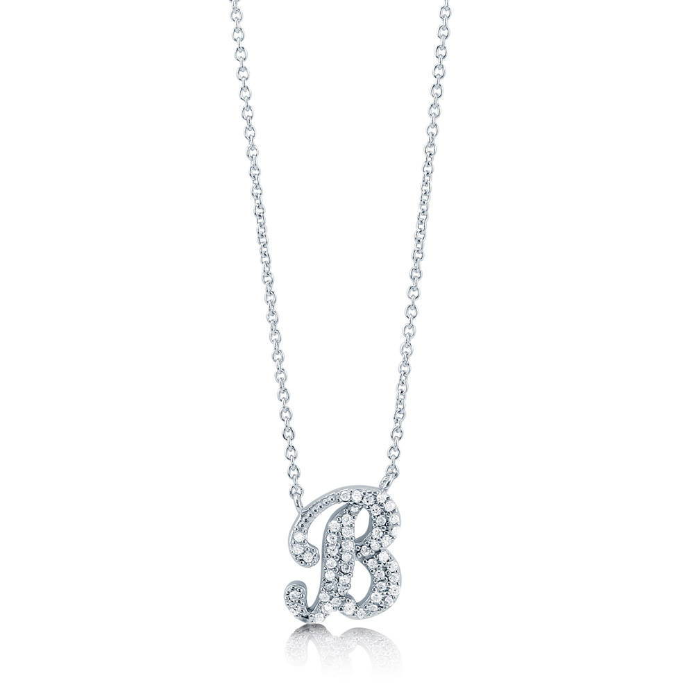 Front view of Initial Letter CZ Necklace in Sterling Silver, B