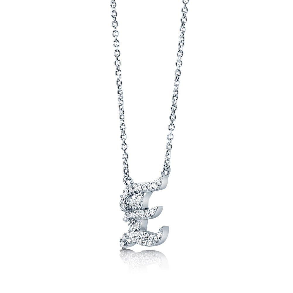 Angle view of Initial Letter CZ Necklace in Sterling Silver, E