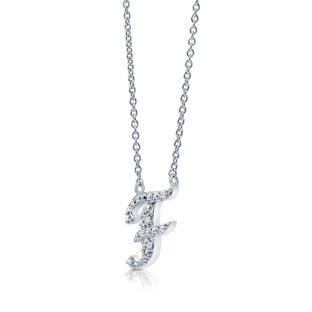 Angle view of Initial Letter CZ Necklace in Sterling Silver, F